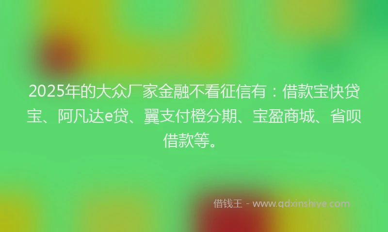 2025年的大众厂家金融不看征信有：借款宝快贷宝、阿凡达e贷、翼支付橙分期、宝盈商城、省呗借款等。