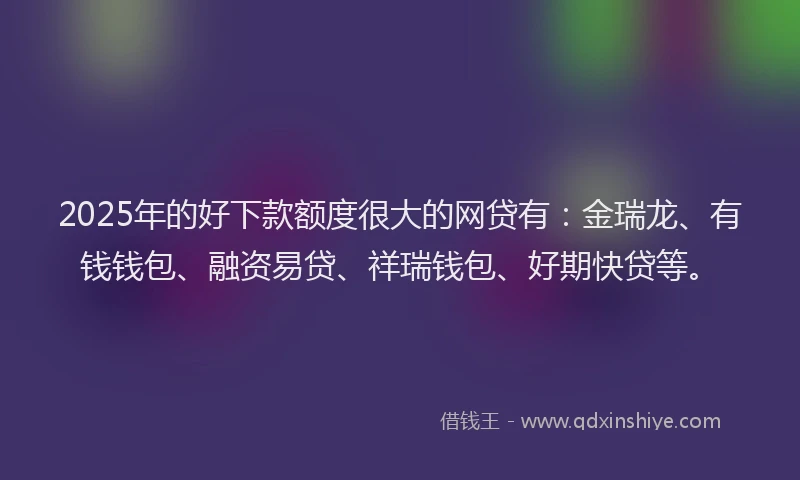 2025年的好下款额度很大的网贷有：金瑞龙、有钱钱包、融资易贷、祥瑞钱包、好期快贷等。