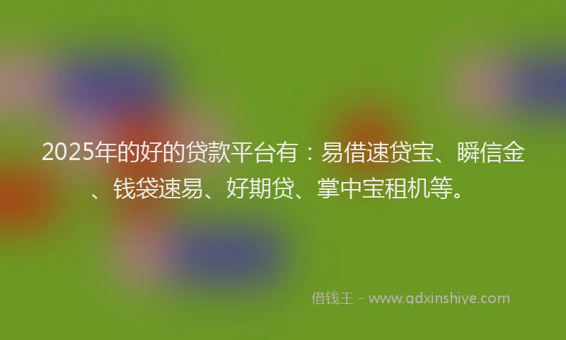 2025年的好的贷款平台有：易借速贷宝、瞬信金、钱袋速易、好期贷、掌中宝租机等。