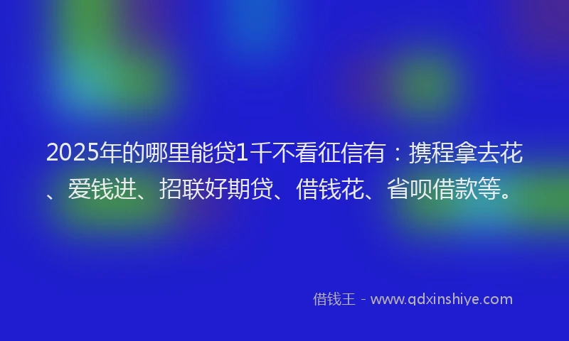2025年的哪里能贷1千不看征信有：携程拿去花、爱钱进、招联好期贷、借钱花、省呗借款等。