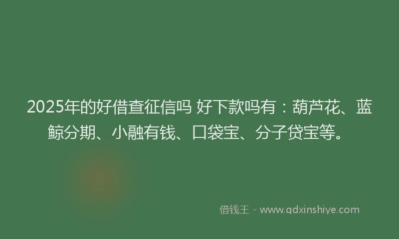2025年的好借查征信吗 好下款吗有：葫芦花、蓝鲸分期、小融有钱、口袋宝、分子贷宝等。