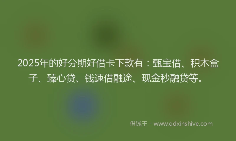 2025年的好分期好借卡下款有：甄宝借、积木盒子、臻心贷、钱速借融途、现金秒融贷等。