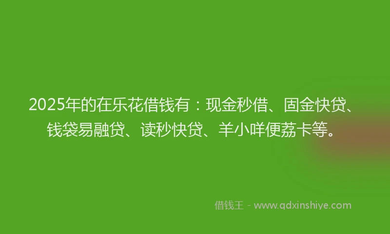 2025年的在乐花借钱有：现金秒借、固金快贷、钱袋易融贷、读秒快贷、羊小咩便荔卡等。