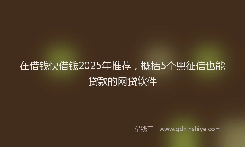 在借钱快借钱2025年推荐，概括5个黑征信也能贷款的网贷软件
