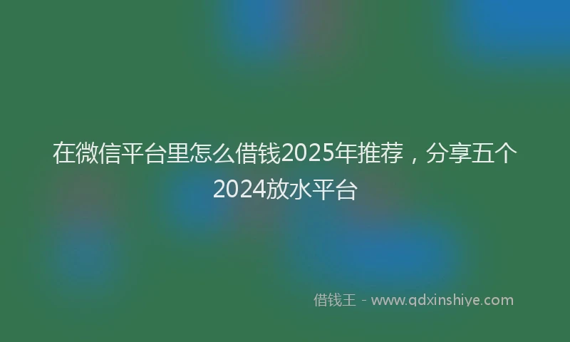 在微信平台里怎么借钱2025年推荐，分享五个2024放水平台
