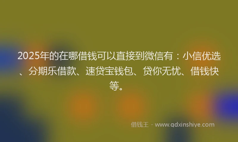 2025年的在哪借钱可以直接到微信有：小信优选、分期乐借款、速贷宝钱包、贷你无忧、借钱快等。