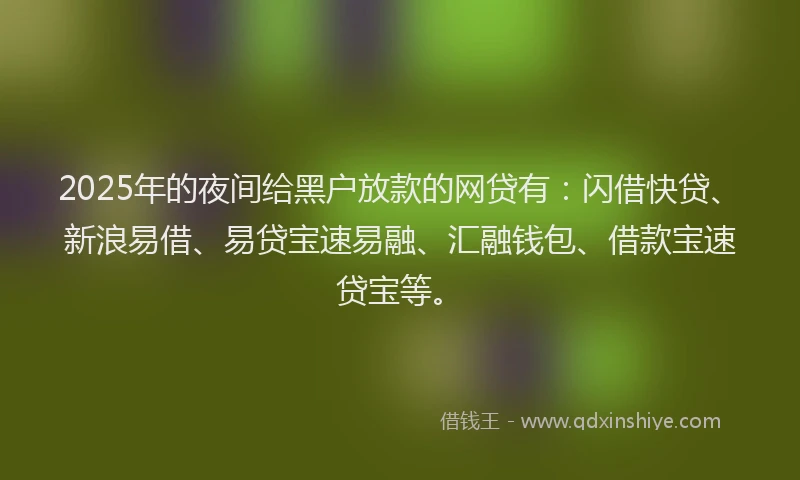 2025年的夜间给黑户放款的网贷有：闪借快贷、新浪易借、易贷宝速易融、汇融钱包、借款宝速贷宝等。