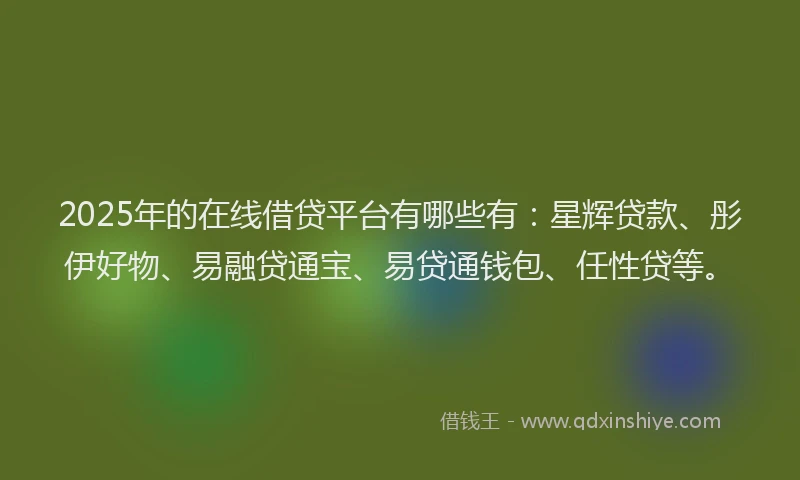 2025年的在线借贷平台有哪些有：星辉贷款、彤伊好物、易融贷通宝、易贷通钱包、任性贷等。