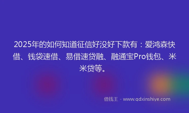 2025年的如何知道征信好没好下款有：爱鸿森快借、钱袋速借、易借速贷融、融通宝Pro钱包、米米贷等。