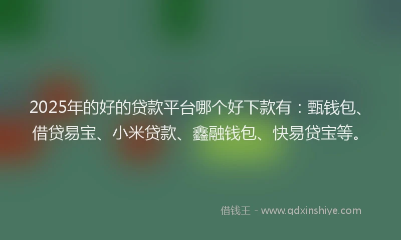 2025年的好的贷款平台哪个好下款有：甄钱包、借贷易宝、小米贷款、鑫融钱包、快易贷宝等。
