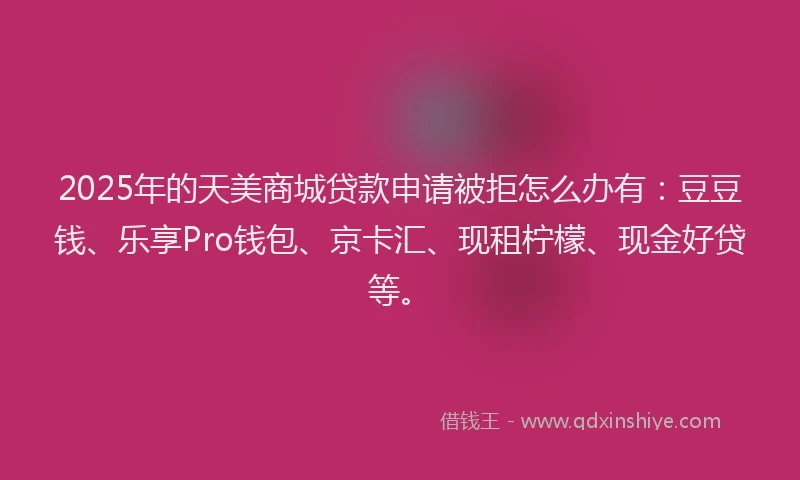 2025年的天美商城贷款申请被拒怎么办有：豆豆钱、乐享Pro钱包、京卡汇、现租柠檬、现金好贷等。