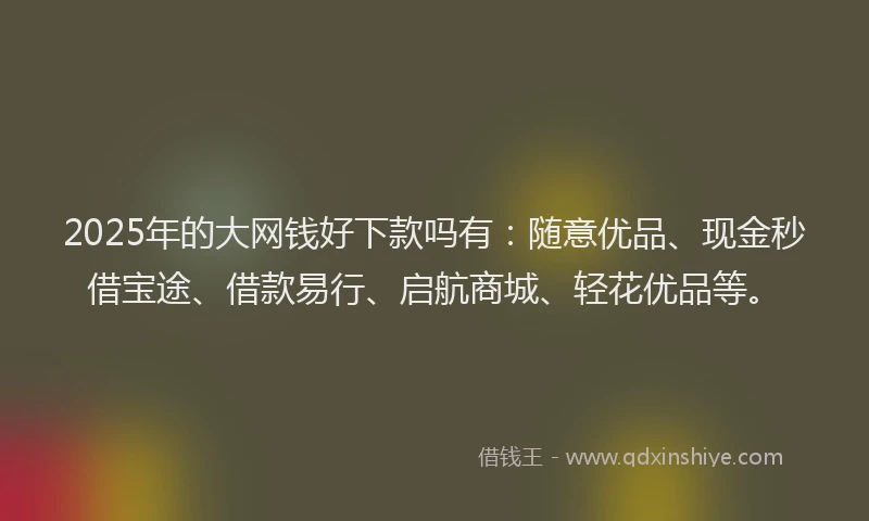 2025年的大网钱好下款吗有：随意优品、现金秒借宝途、借款易行、启航商城、轻花优品等。