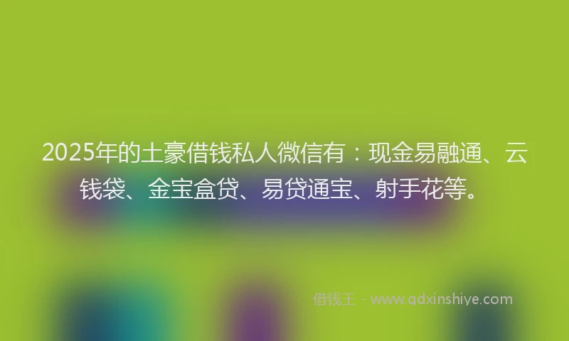 2025年的土豪借钱私人微信有：现金易融通、云钱袋、金宝盒贷、易贷通宝、射手花等。