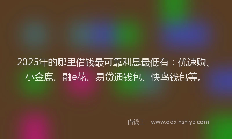2025年的哪里借钱最可靠利息最低有：优速购、小金鹿、融e花、易贷通钱包、快鸟钱包等。