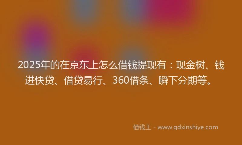 2025年的在京东上怎么借钱提现有：现金树、钱进快贷、借贷易行、360借条、瞬下分期等。