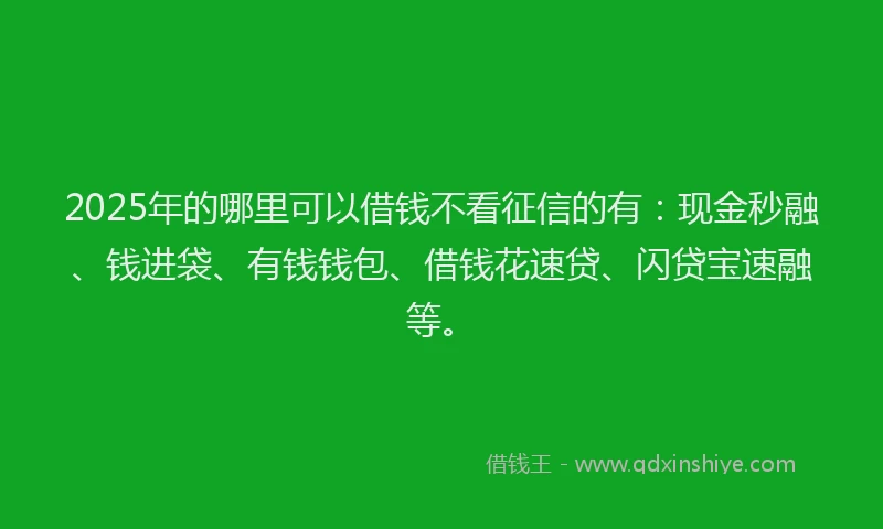 2025年的哪里可以借钱不看征信的有：现金秒融、钱进袋、有钱钱包、借钱花速贷、闪贷宝速融等。