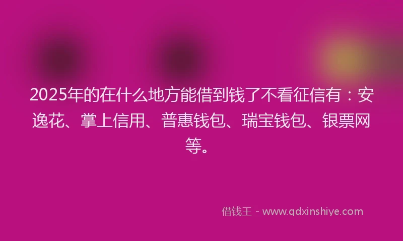 2025年的在什么地方能借到钱了不看征信有：安逸花、掌上信用、普惠钱包、瑞宝钱包、银票网等。