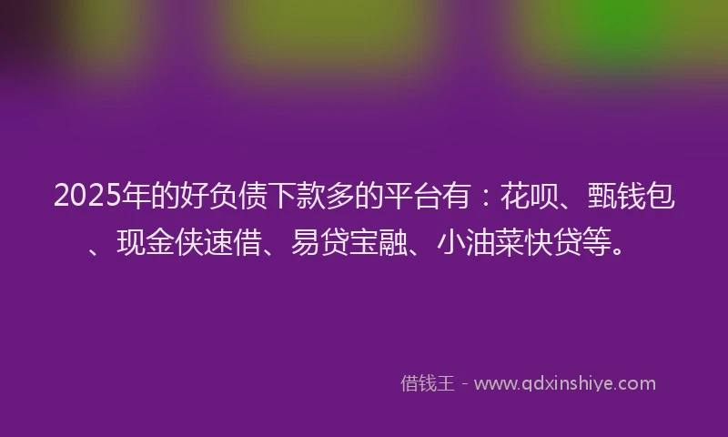 2025年的好负债下款多的平台有：花呗、甄钱包、现金侠速借、易贷宝融、小油菜快贷等。