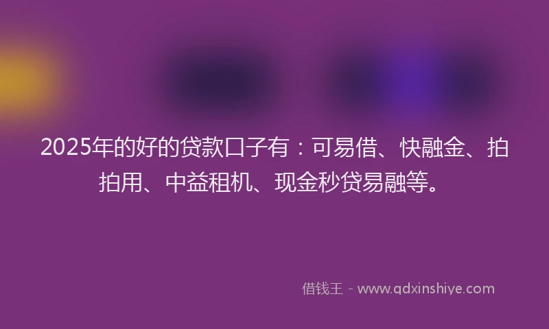 2025年的好的贷款口子有：可易借、快融金、拍拍用、中益租机、现金秒贷易融等。