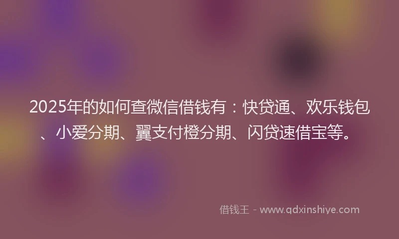 2025年的如何查微信借钱有：快贷通、欢乐钱包、小爱分期、翼支付橙分期、闪贷速借宝等。
