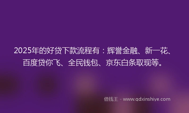 2025年的好贷下款流程有：辉誉金融、新一花、百度贷你飞、全民钱包、京东白条取现等。
