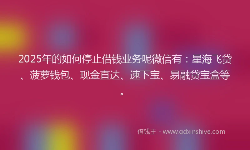 2025年的如何停止借钱业务呢微信有：星海飞贷、菠萝钱包、现金直达、速下宝、易融贷宝盒等。
