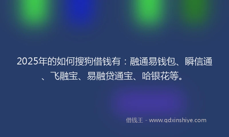 2025年的如何搜狗借钱有：融通易钱包、瞬信通、飞融宝、易融贷通宝、哈银花等。