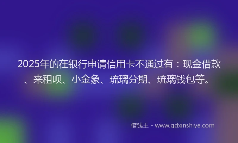 2025年的在银行申请信用卡不通过有：现金借款、来租呗、小金象、琉璃分期、琉璃钱包等。