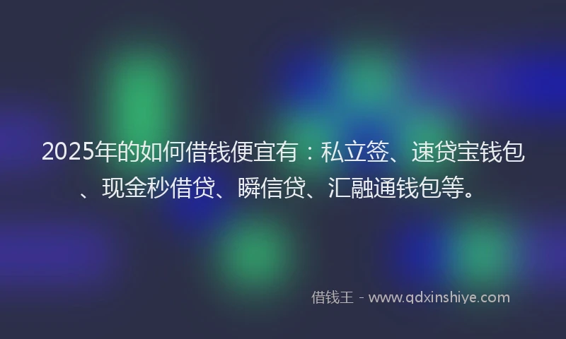 2025年的如何借钱便宜有：私立签、速贷宝钱包、现金秒借贷、瞬信贷、汇融通钱包等。
