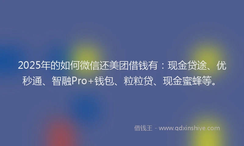 2025年的如何微信还美团借钱有：现金贷途、优秒通、智融Pro+钱包、粒粒贷、现金蜜蜂等。