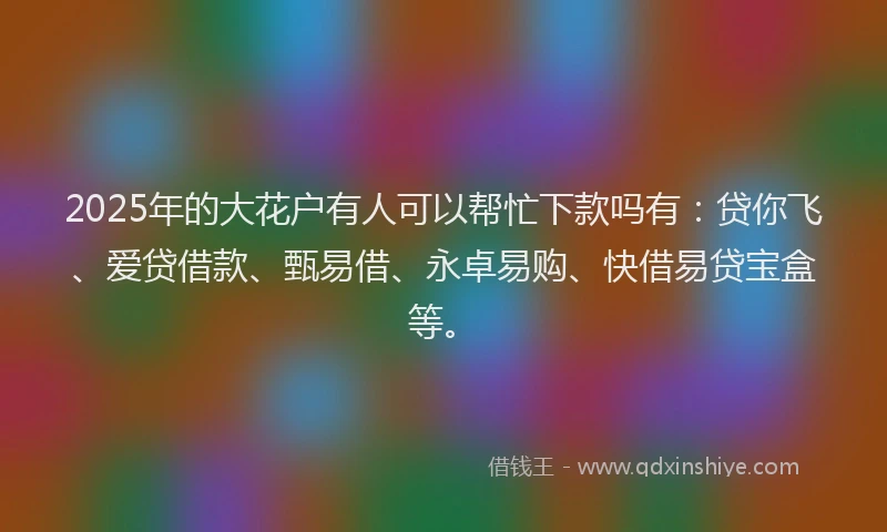 2025年的大花户有人可以帮忙下款吗有：贷你飞、爱贷借款、甄易借、永卓易购、快借易贷宝盒等。