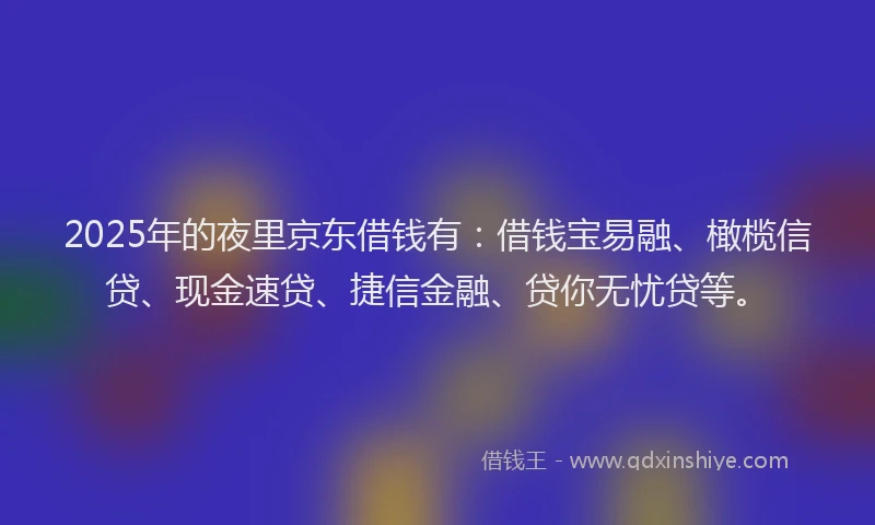 2025年的夜里京东借钱有：借钱宝易融、橄榄信贷、现金速贷、捷信金融、贷你无忧贷等。