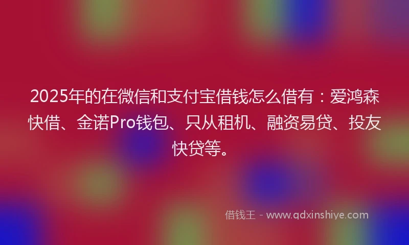 2025年的在微信和支付宝借钱怎么借有：爱鸿森快借、金诺Pro钱包、只从租机、融资易贷、投友快贷等。