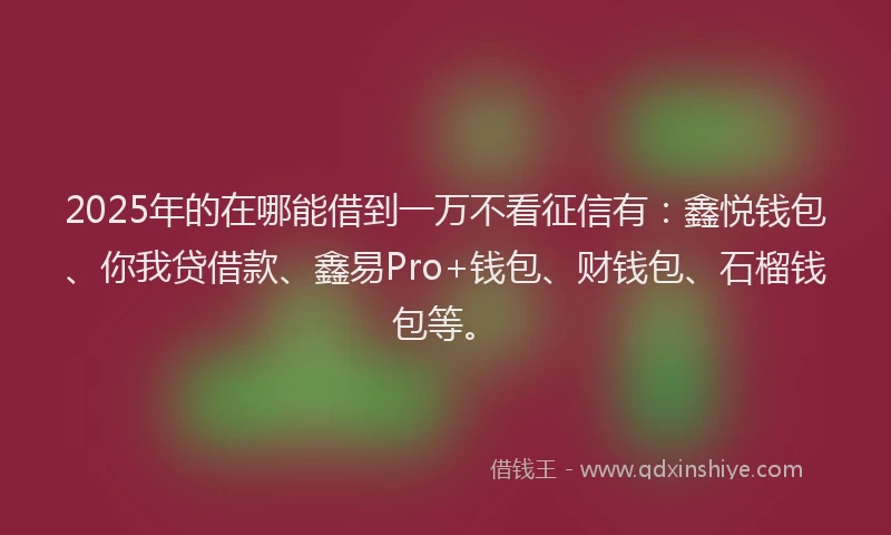 2025年的在哪能借到一万不看征信有：鑫悦钱包、你我贷借款、鑫易Pro+钱包、财钱包、石榴钱包等。
