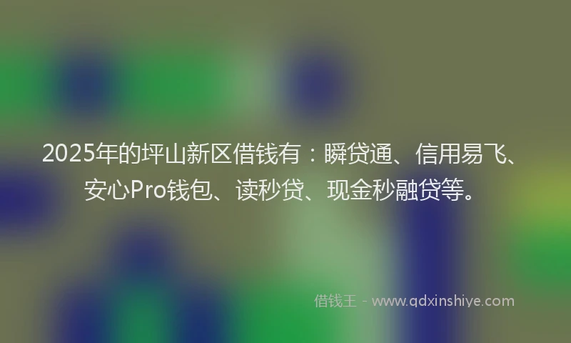 2025年的坪山新区借钱有：瞬贷通、信用易飞、安心Pro钱包、读秒贷、现金秒融贷等。