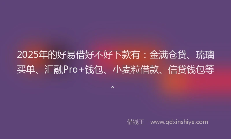 2025年的好易借好不好下款有：金满仓贷、琉璃买单、汇融Pro+钱包、小麦粒借款、信贷钱包等。