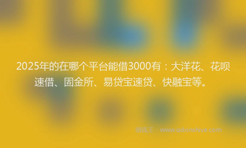 2025年的在哪个平台能借3000有：大洋花、花呗速借、固金所、易贷宝速贷、快融宝等。