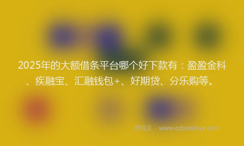 2025年的大额借条平台哪个好下款有：盈盈金科、疾融宝、汇融钱包+、好期贷、分乐购等。