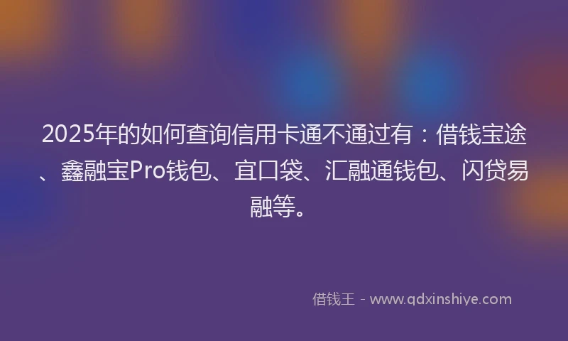2025年的如何查询信用卡通不通过有：借钱宝途、鑫融宝Pro钱包、宜口袋、汇融通钱包、闪贷易融等。