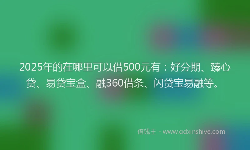 2025年的在哪里可以借500元有：好分期、臻心贷、易贷宝盒、融360借条、闪贷宝易融等。