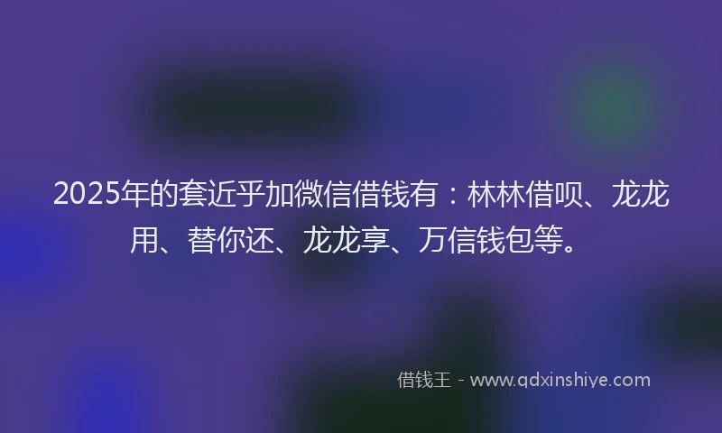 2025年的套近乎加微信借钱有：林林借呗、龙龙用、替你还、龙龙享、万信钱包等。