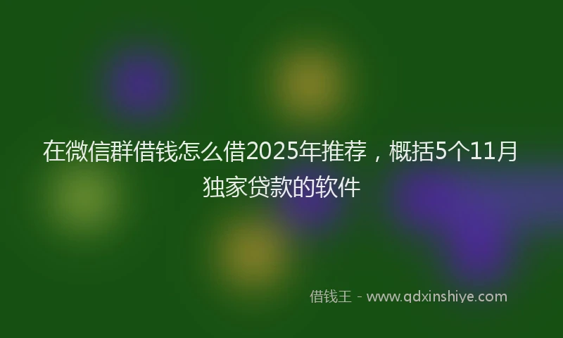 在微信群借钱怎么借2025年推荐，概括5个11月独家贷款的软件
