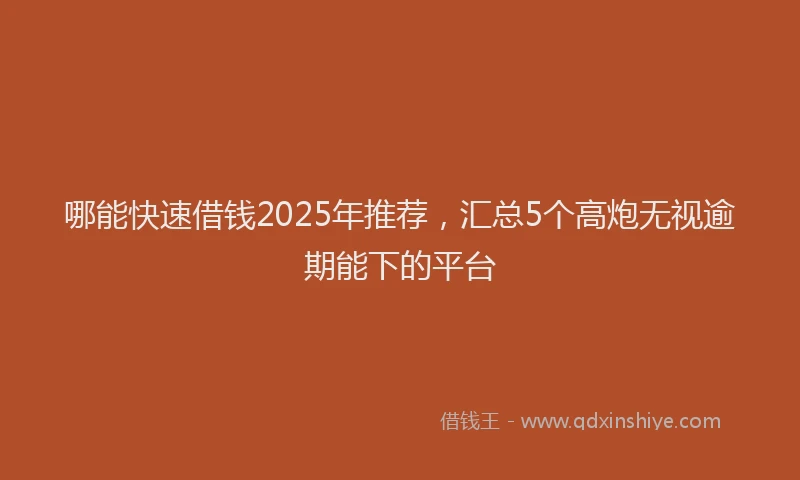 哪能快速借钱2025年推荐，汇总5个高炮无视逾期能下的平台