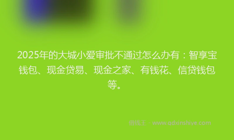 2025年的大城小爱审批不通过怎么办有：智享宝钱包、现金贷易、现金之家、有钱花、信贷钱包等。