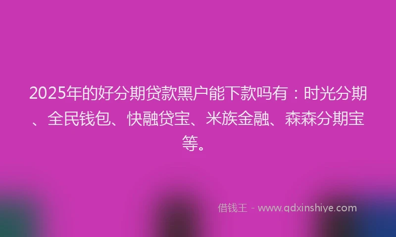 2025年的好分期贷款黑户能下款吗有：时光分期、全民钱包、快融贷宝、米族金融、森森分期宝等。