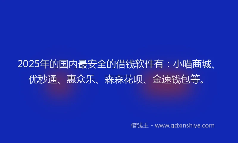 2025年的国内最安全的借钱软件有：小喵商城、优秒通、惠众乐、森森花呗、金速钱包等。