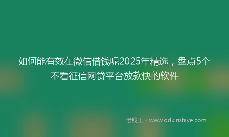如何能有效在微信借钱呢2025年精选，盘点5个不看征信网贷平台放款快的软件