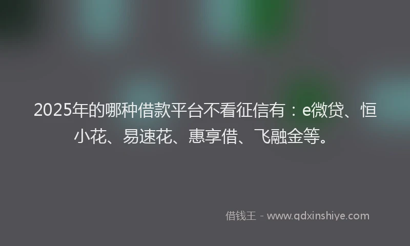 2025年的哪种借款平台不看征信有：e微贷、恒小花、易速花、惠享借、飞融金等。