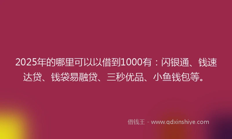 2025年的哪里可以以借到1000有：闪银通、钱速达贷、钱袋易融贷、三秒优品、小鱼钱包等。