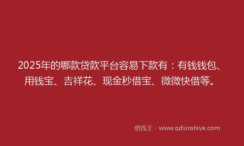 2025年的哪款贷款平台容易下款有：有钱钱包、用钱宝、吉祥花、现金秒借宝、微微快借等。